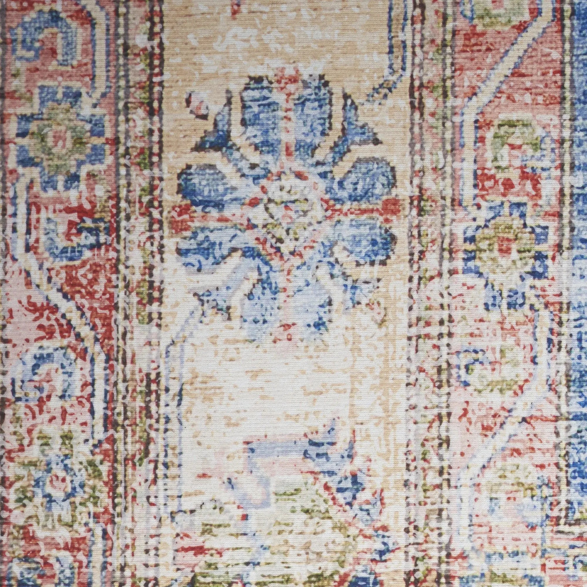 2' X 3' Ivory Red and Blue Oriental Distressed Non Skid Area Rug GreatEagleInc