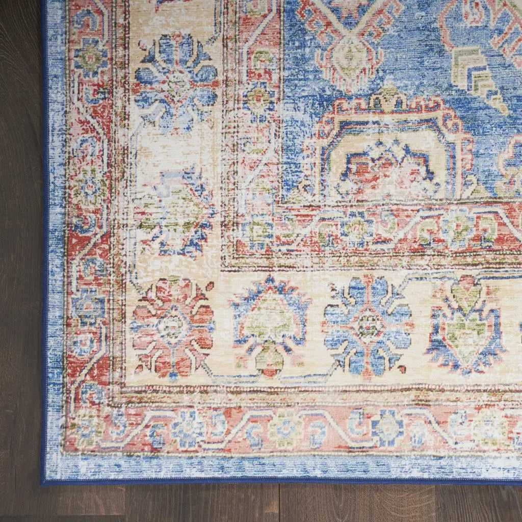 2' X 3' Ivory Red and Blue Oriental Distressed Non Skid Area Rug GreatEagleInc