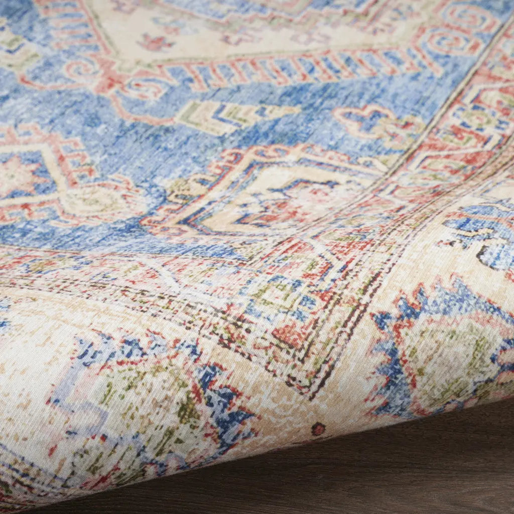2' X 3' Ivory Red and Blue Oriental Distressed Non Skid Area Rug GreatEagleInc