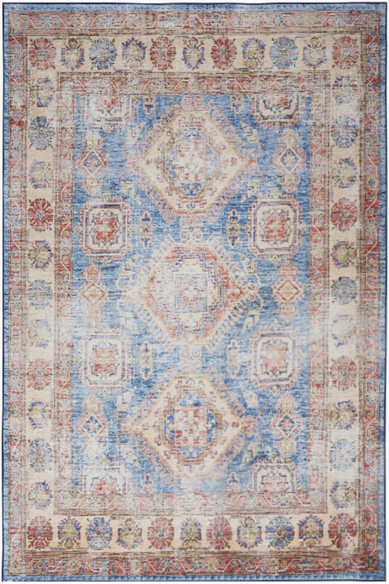 2' X 3' Ivory Red and Blue Oriental Distressed Non Skid Area Rug GreatEagleInc