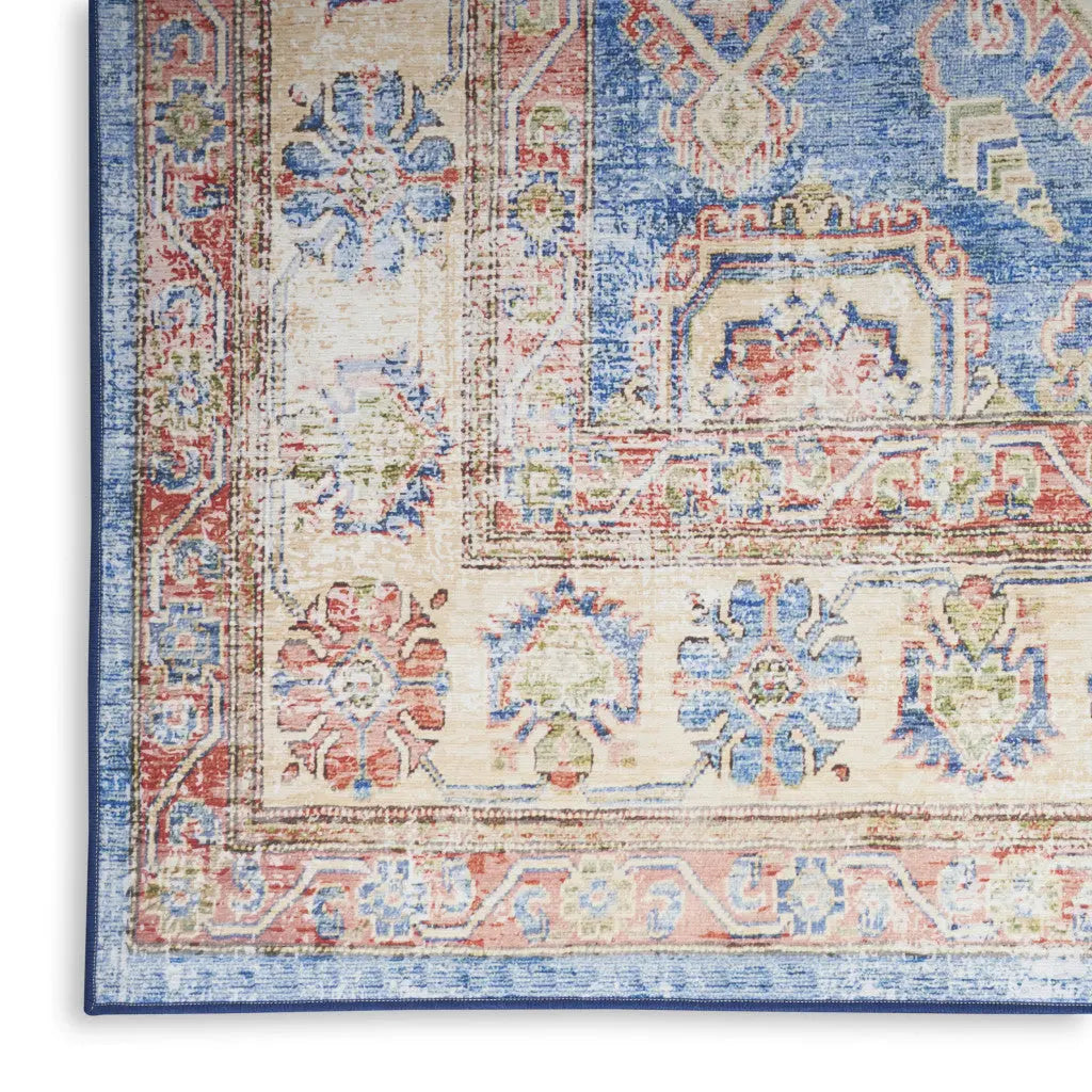2' X 3' Ivory Red and Blue Oriental Distressed Non Skid Area Rug GreatEagleInc