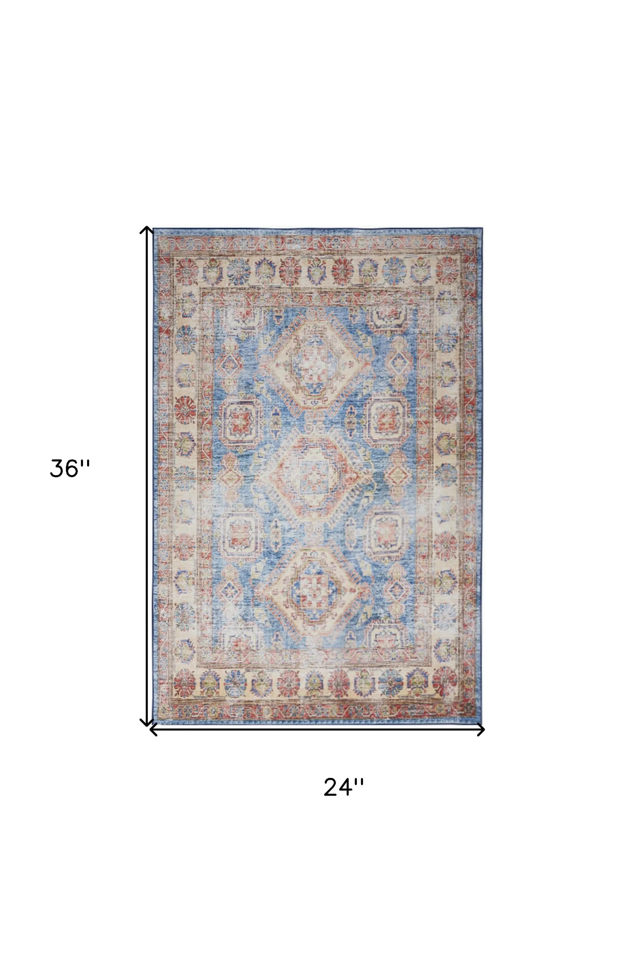 2' X 3' Ivory Red and Blue Oriental Distressed Non Skid Area Rug GreatEagleInc