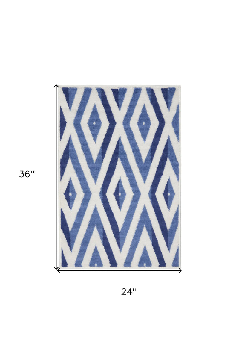 2' X 3' Ivory and Blue Geometric Area Rug Homeroots Home Decor