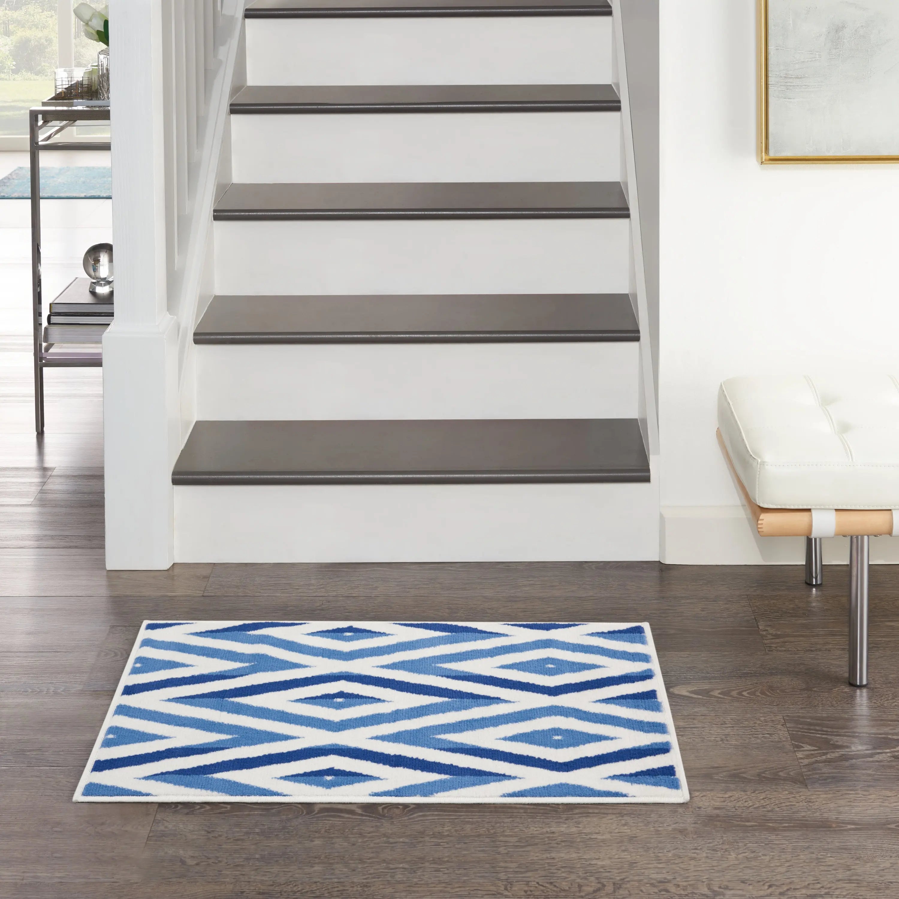 2' X 3' Ivory and Blue Geometric Area Rug Homeroots Home Decor