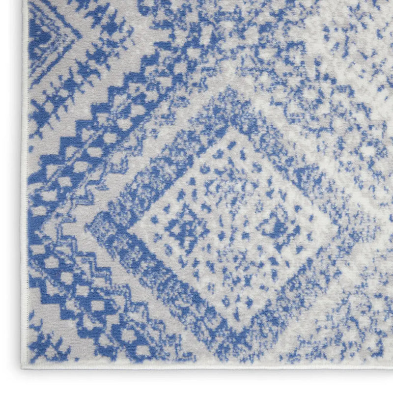 2' X 3' Ivory and Blue Geometric Distressed Area Rug GreatEagleInc