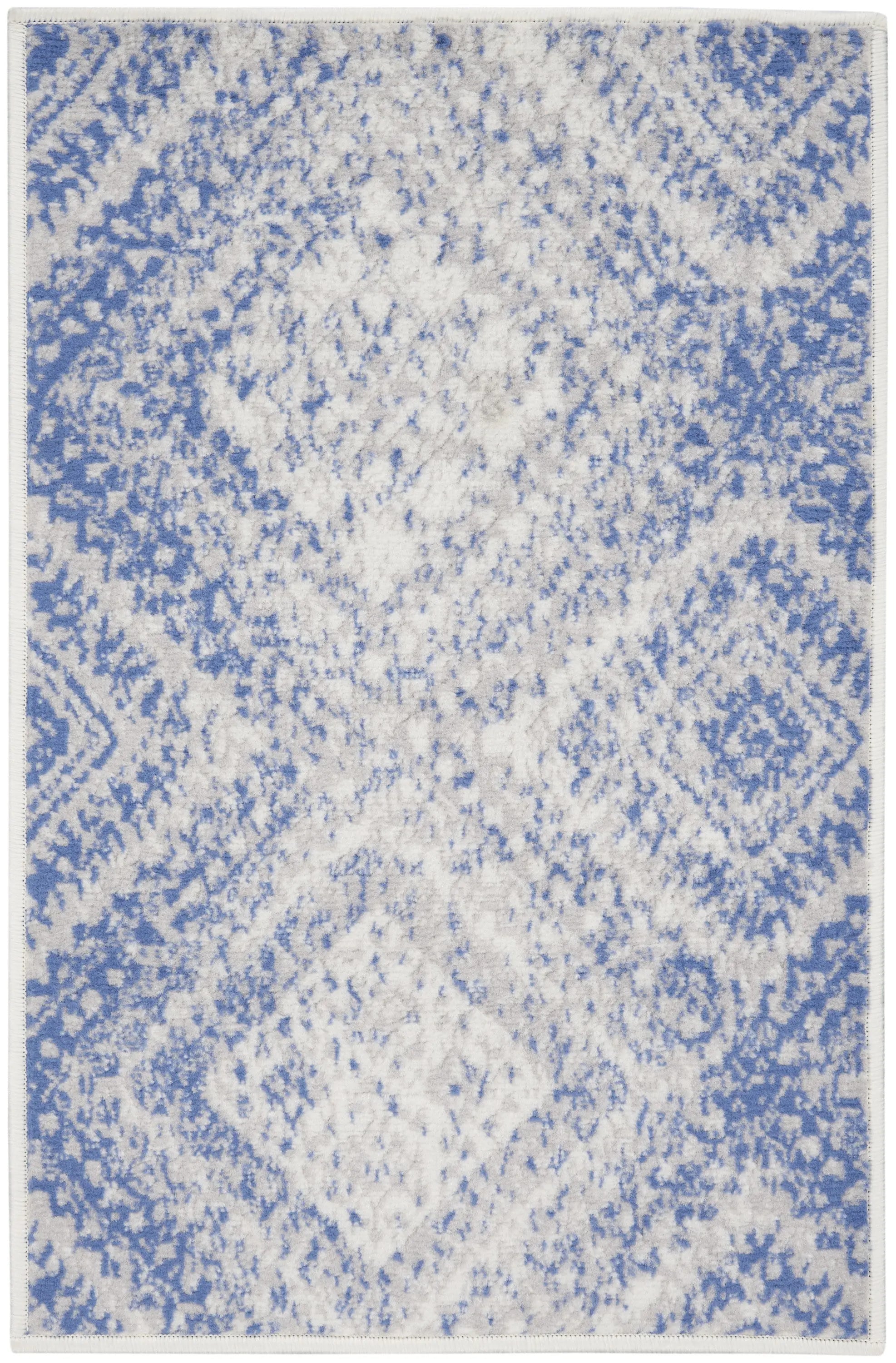 2' X 3' Ivory and Blue Geometric Distressed Area Rug GreatEagleInc