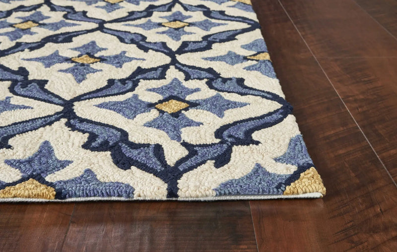 2' X 3' Ivory and Blue Moroccan Handmade Indoor Outdoor Area Rug Homeroots Outdoor