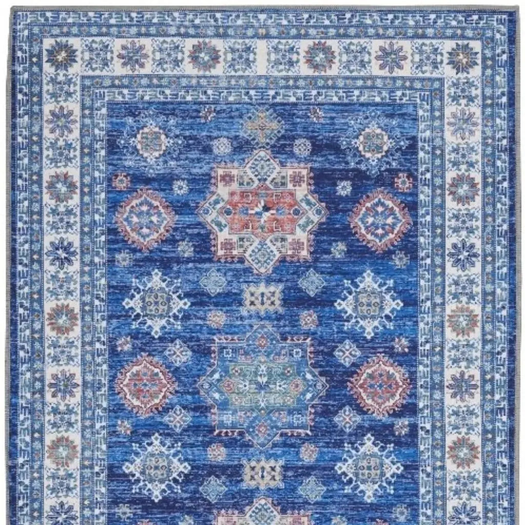 2' X 3' Ivory and Blue Oriental Distressed Non Skid Area Rug GreatEagleInc