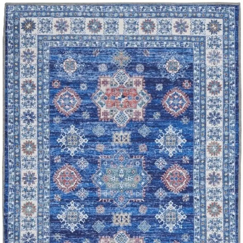 2' X 3' Ivory and Blue Oriental Distressed Non Skid Area Rug GreatEagleInc