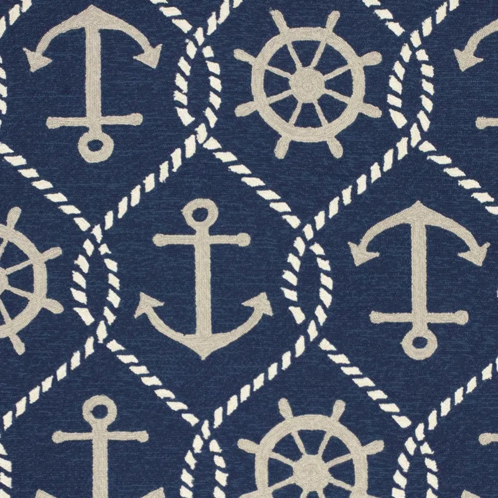 2' X 3' Navy Blue Gold And White Nautical Handmade Indoor Outdoor Area Rug Homeroots Outdoor