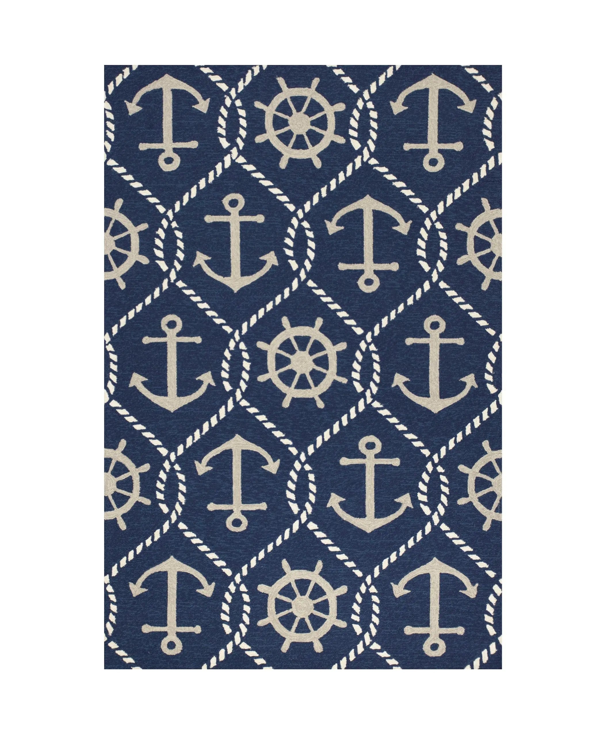 2' X 3' Navy Blue Gold And White Nautical Handmade Indoor Outdoor Area Rug Homeroots Outdoor