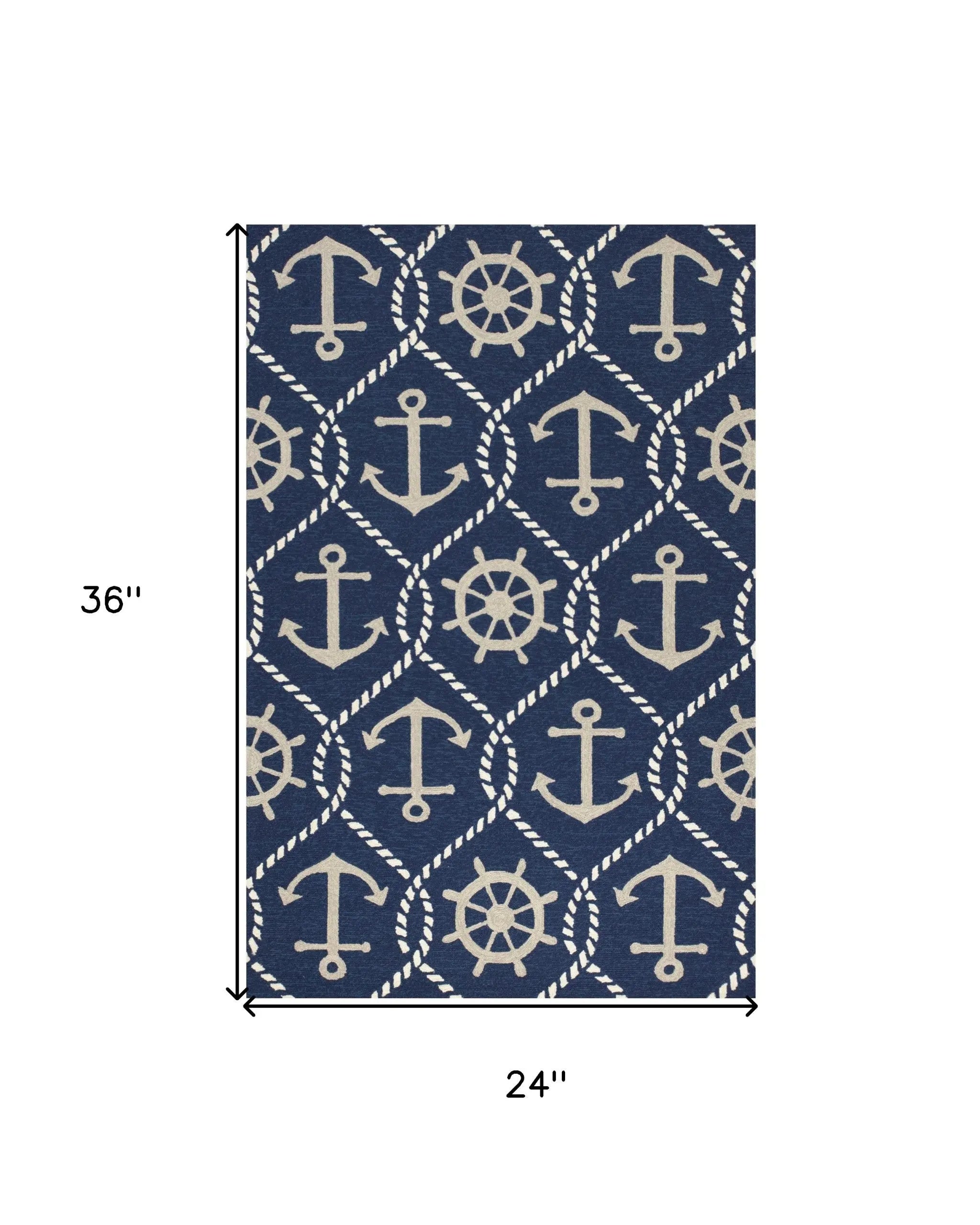 2' X 3' Navy Blue Gold And White Nautical Handmade Indoor Outdoor Area Rug Homeroots Outdoor