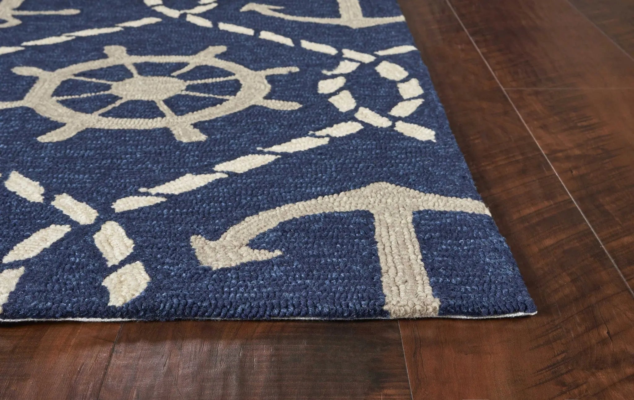 2' X 3' Navy Blue Gold And White Nautical Handmade Indoor Outdoor Area Rug Homeroots Outdoor