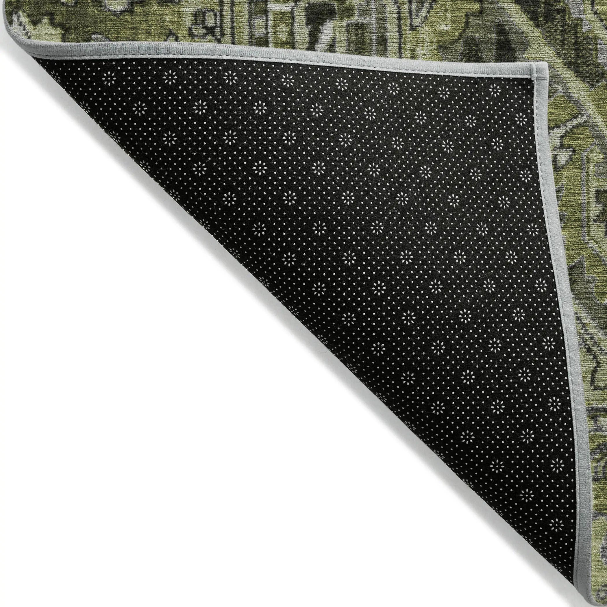 2' X 3' Olive Green and Dark Green Oriental Washable Non Skid Indoor Outdoor Area Rug - GreatEagleInc