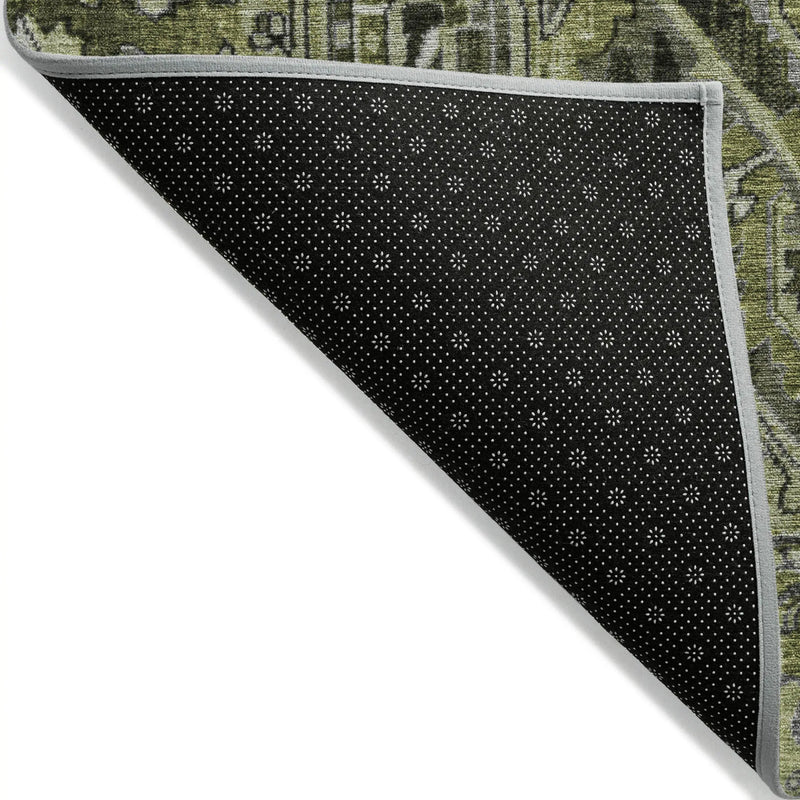 2' X 3' Olive Green and Dark Green Oriental Washable Non Skid Indoor Outdoor Area Rug - GreatEagleInc