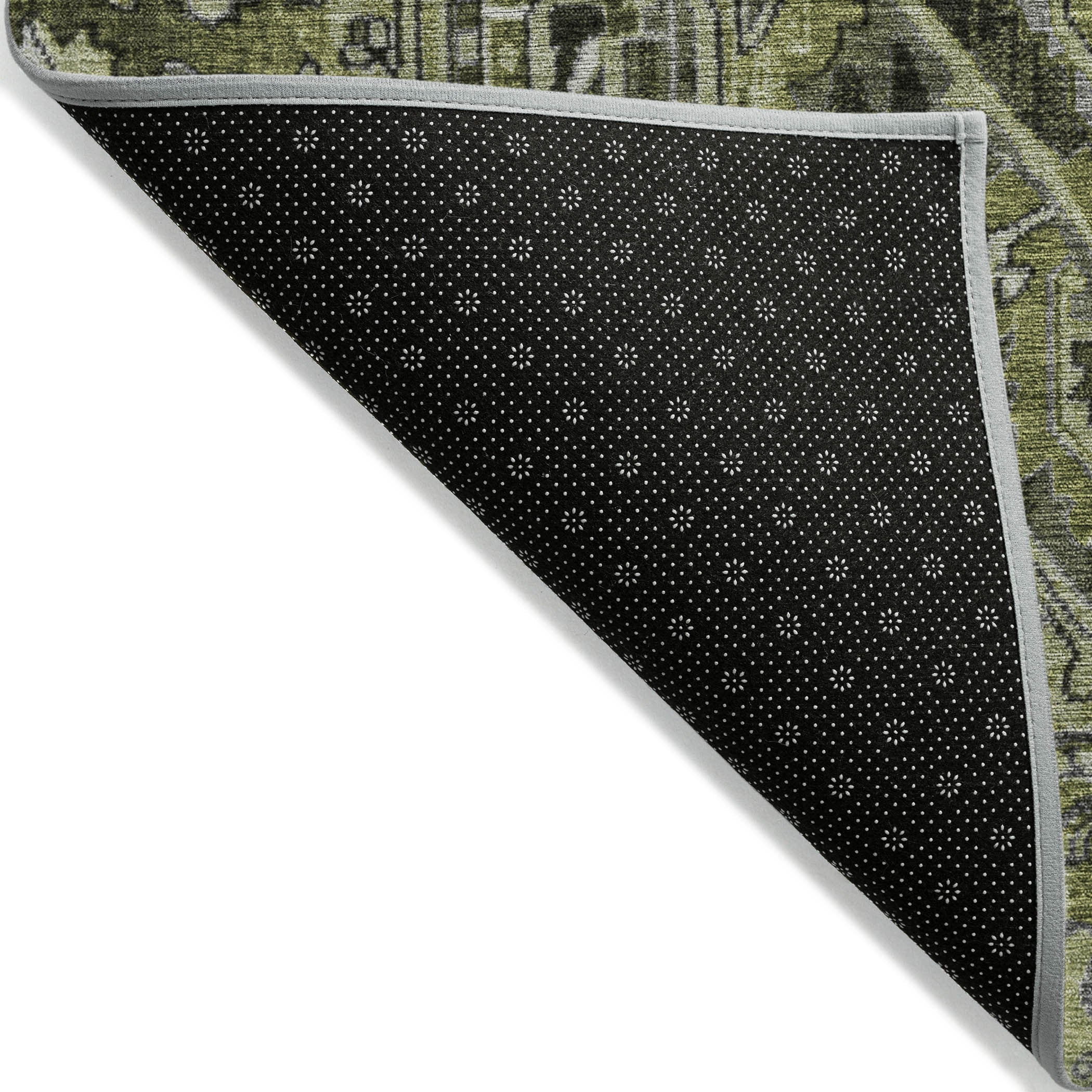2' X 3' Olive Green and Dark Green Oriental Washable Non Skid Indoor Outdoor Area Rug - GreatEagleInc
