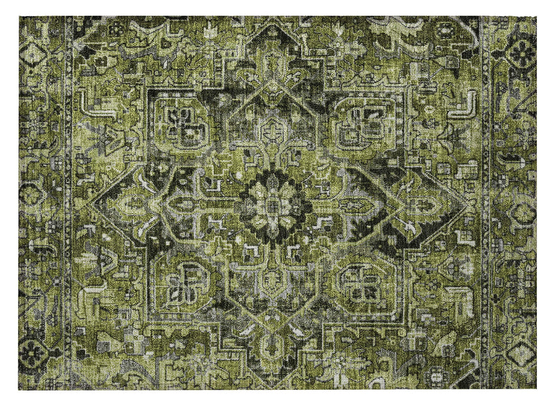 2' X 3' Olive Green and Dark Green Oriental Washable Non Skid Indoor Outdoor Area Rug - GreatEagleInc