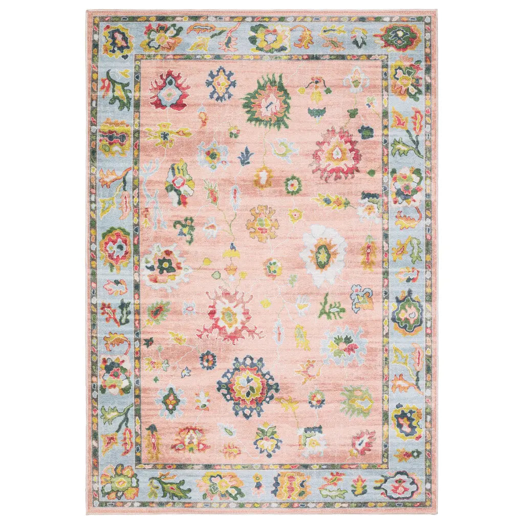 2' X 3' Pink And Blue Oriental Washable Area Rug Homeroots Home Decor