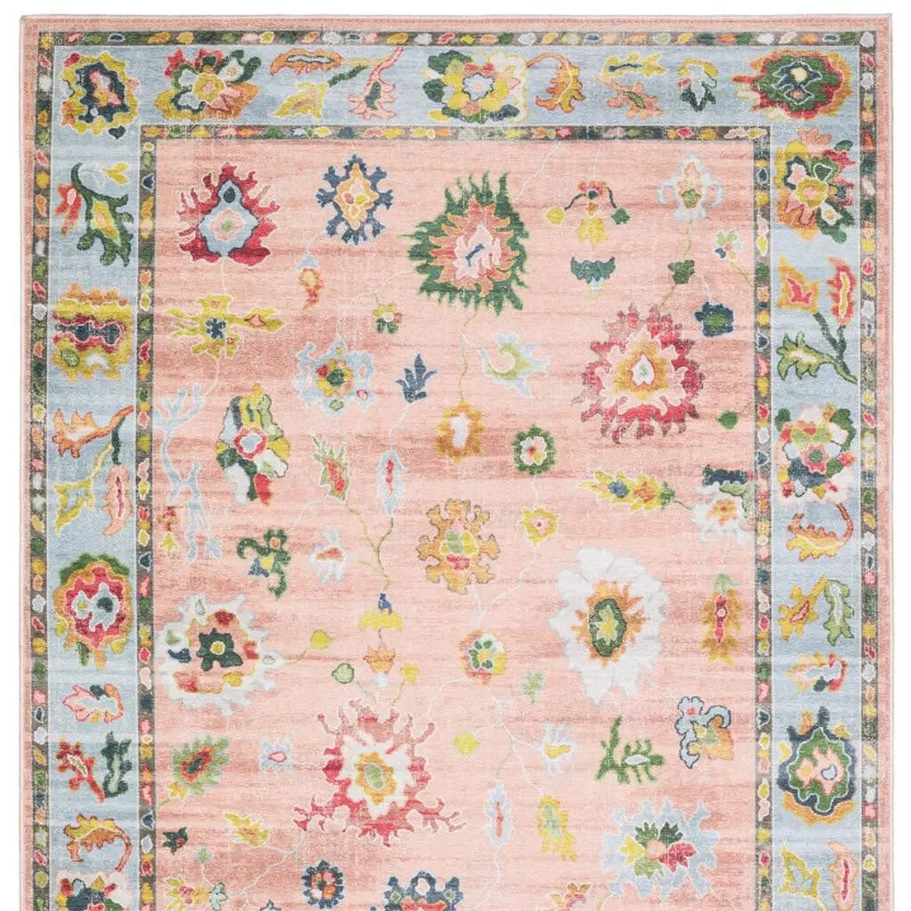 2' X 3' Pink And Blue Oriental Washable Area Rug Homeroots Home Decor