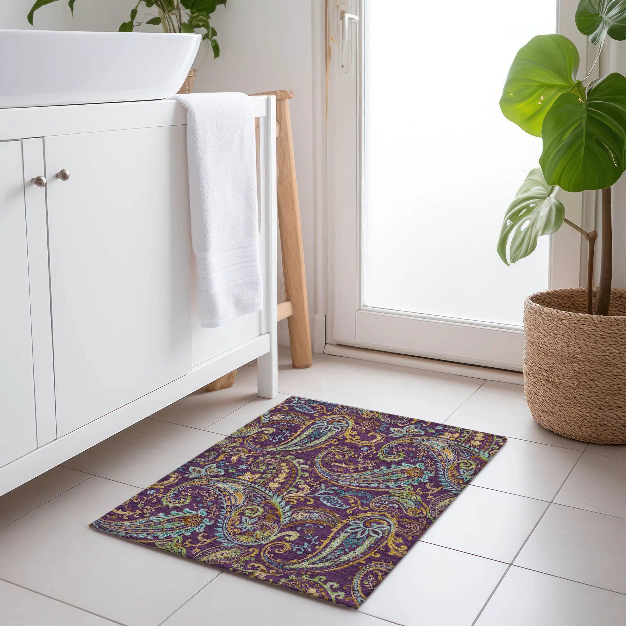 2' X 3' Purple Paisley Washable Non Skid Indoor Outdoor Area Rug Homeroots Outdoor