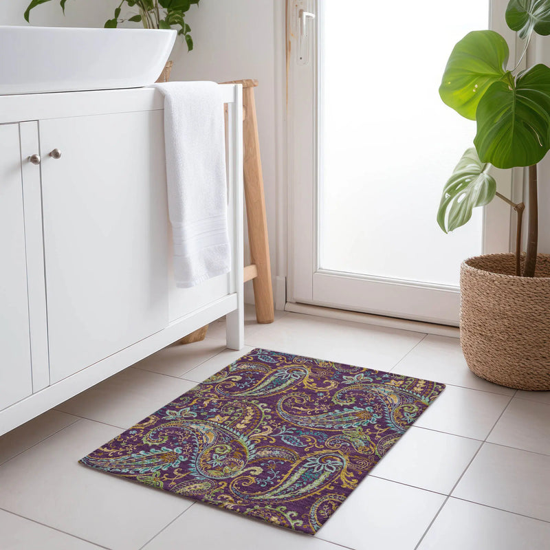 2' X 3' Purple Paisley Washable Non Skid Indoor Outdoor Area Rug Homeroots Outdoor