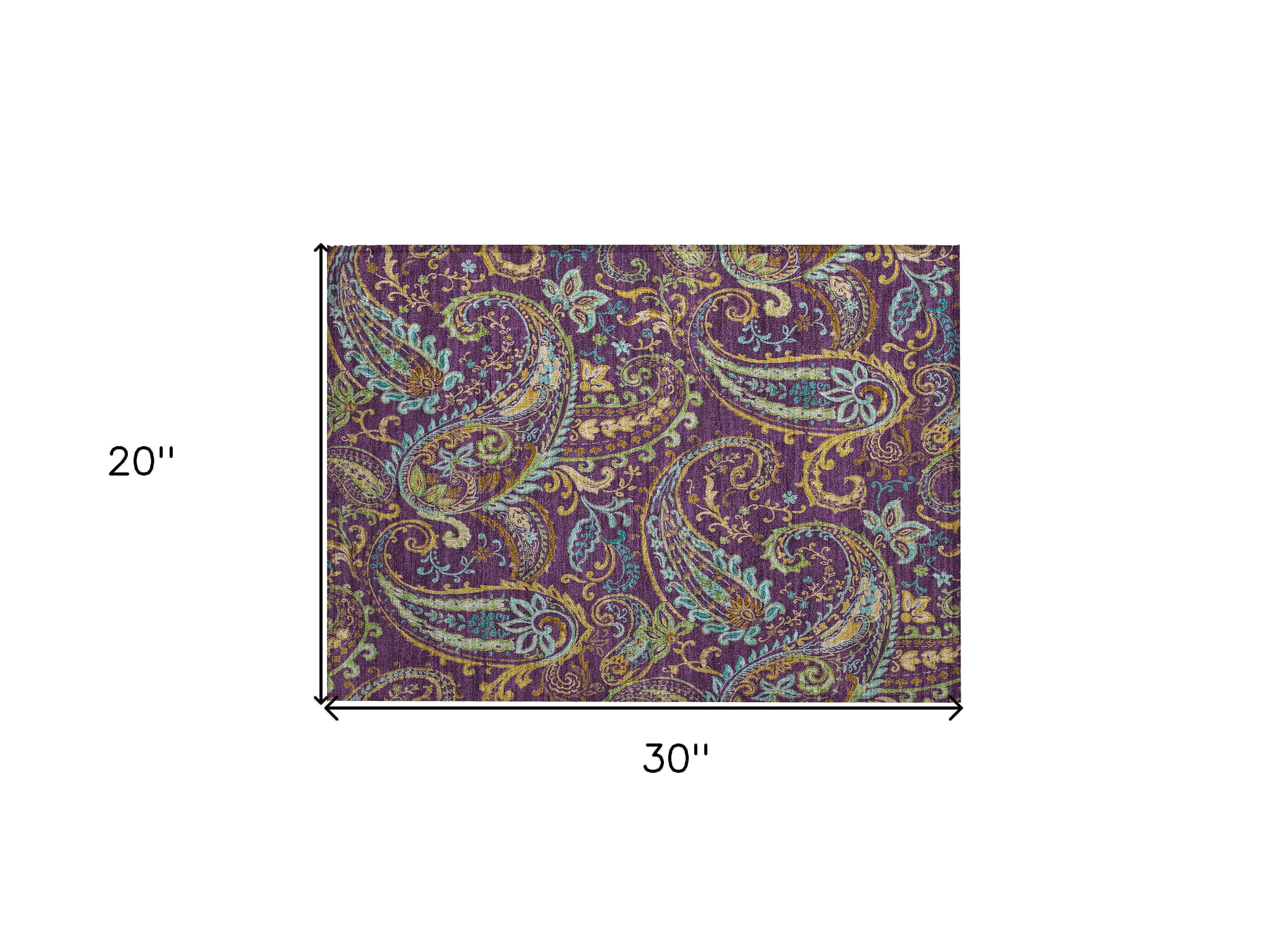 2' X 3' Purple Paisley Washable Non Skid Indoor Outdoor Area Rug Homeroots Outdoor
