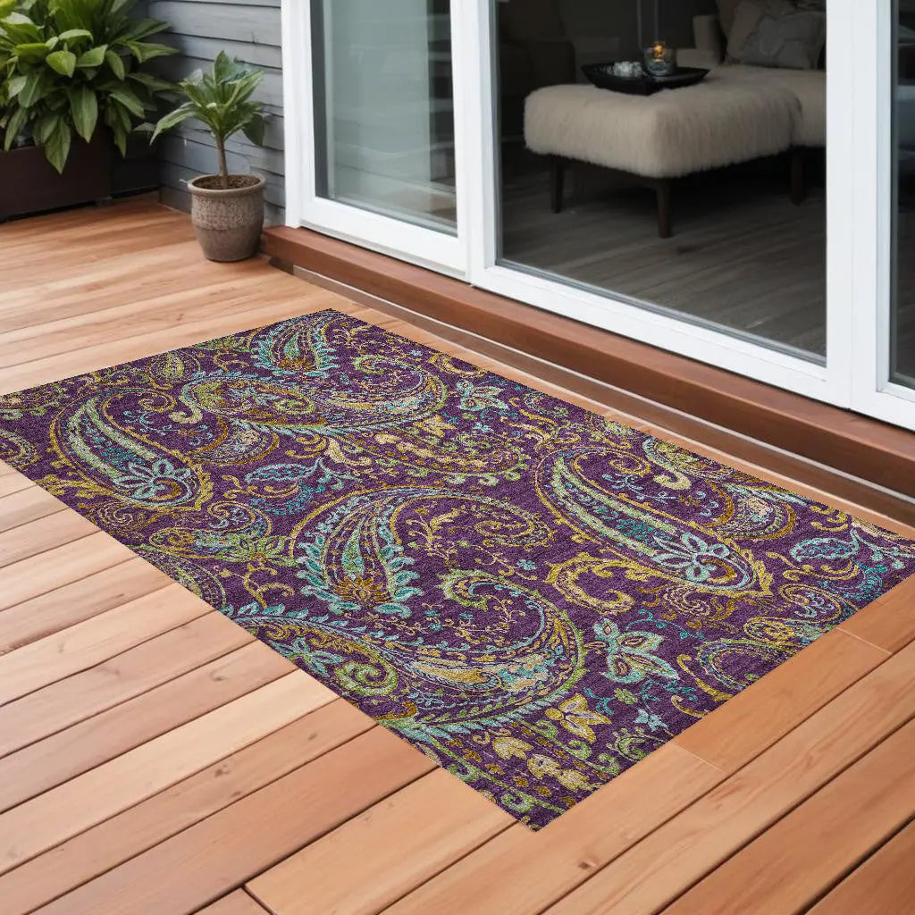2' X 3' Purple Paisley Washable Non Skid Indoor Outdoor Area Rug Homeroots Outdoor