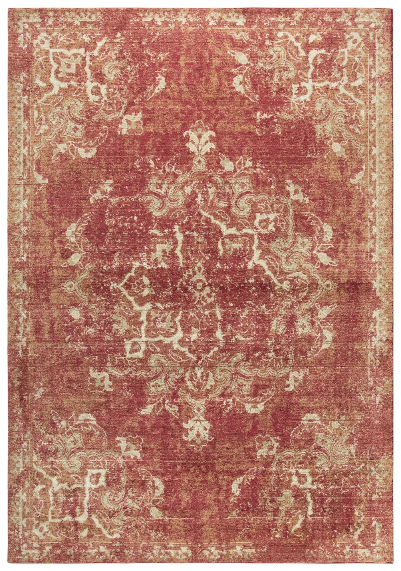 2' X 3' Red And Beige New Zealand Lambs Wool Medallion Hand Carved Handmade Area Rug Homeroots Home Decor