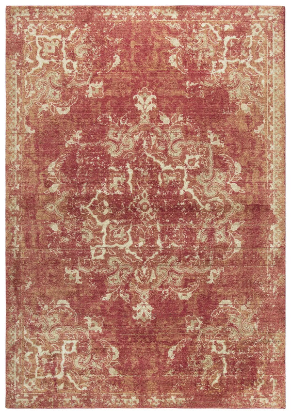 2' X 3' Red And Beige New Zealand Lambs Wool Medallion Hand Carved Handmade Area Rug Homeroots Home Decor