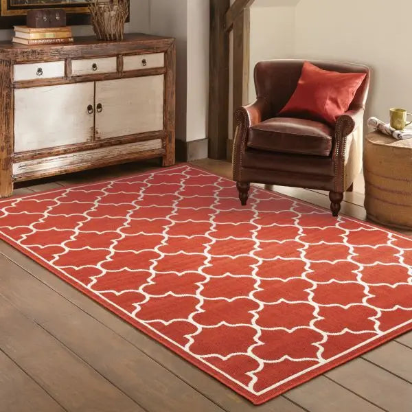 2' X 3' Red And Ivory Indoor Outdoor Area Rug Homeroots Outdoor
