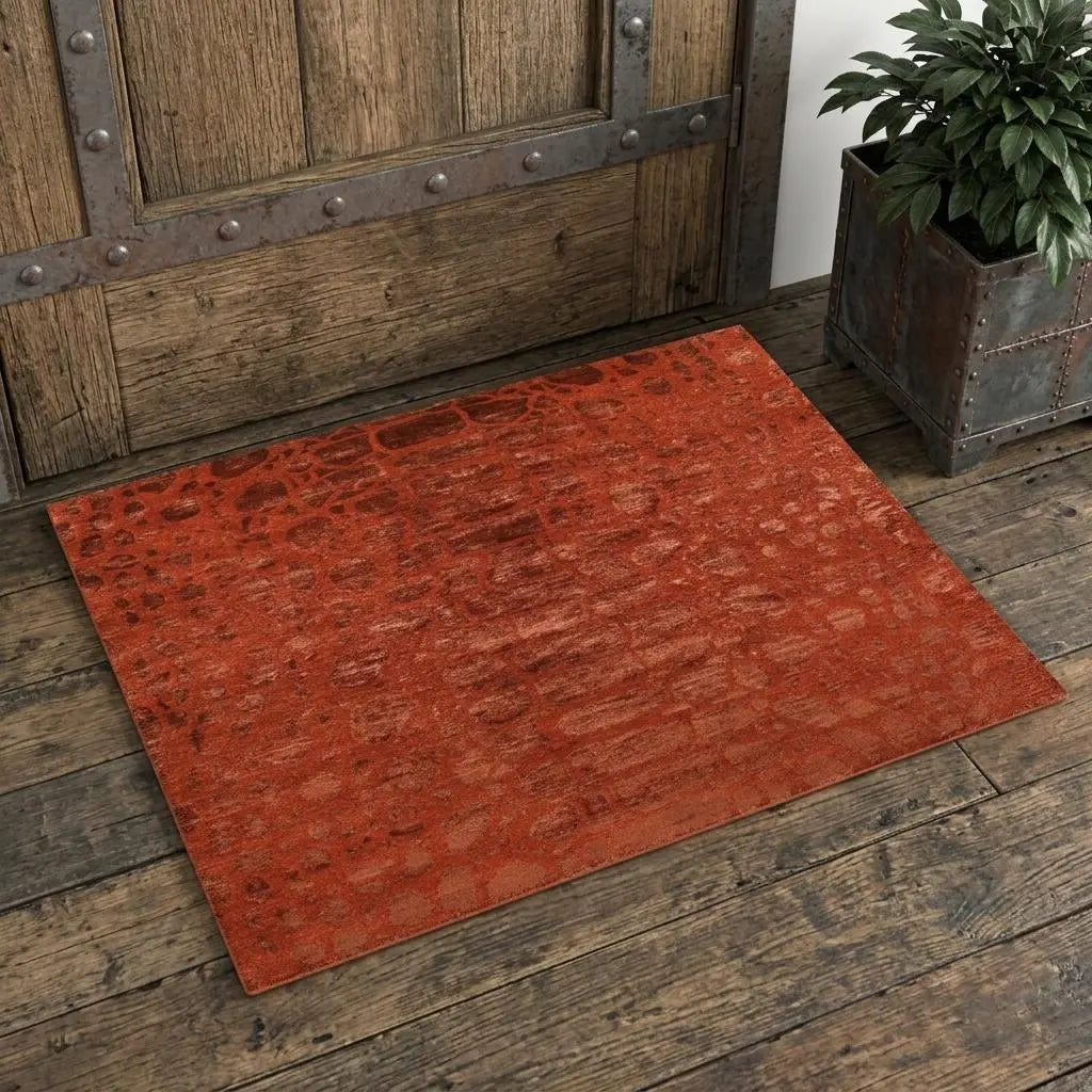2' X 3' Red And Orange Animal Print Hand Knotted Area Rug Homeroots Home Decor