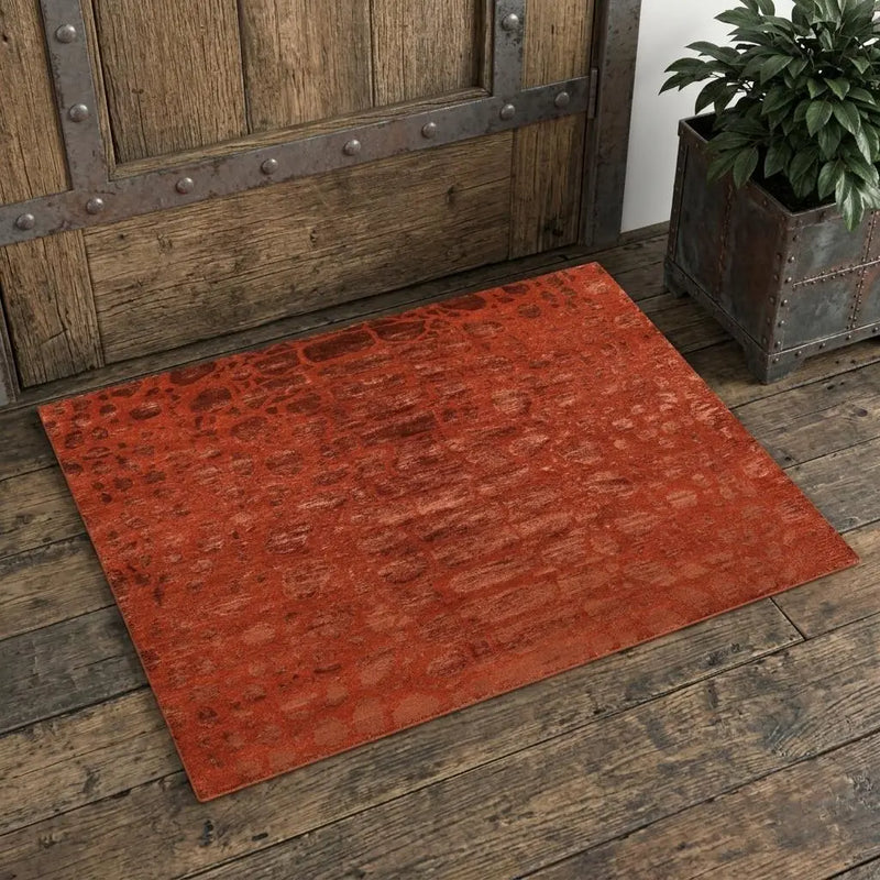 2' X 3' Red And Orange Animal Print Hand Knotted Area Rug Homeroots Home Decor