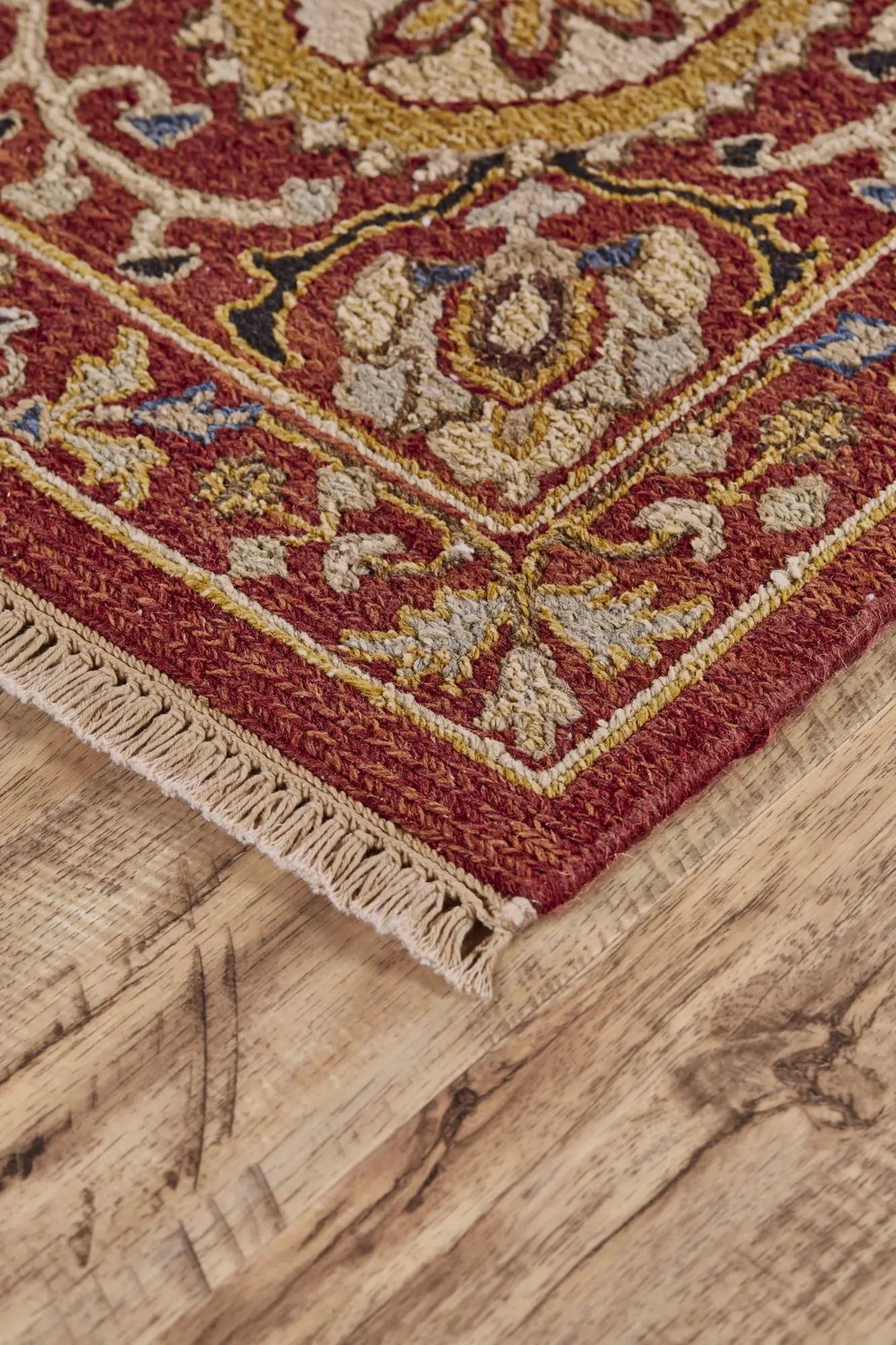2' X 3' Red Gold And Ivory Wool Geometric Hand Knotted Area Rug Homeroots Home Decor
