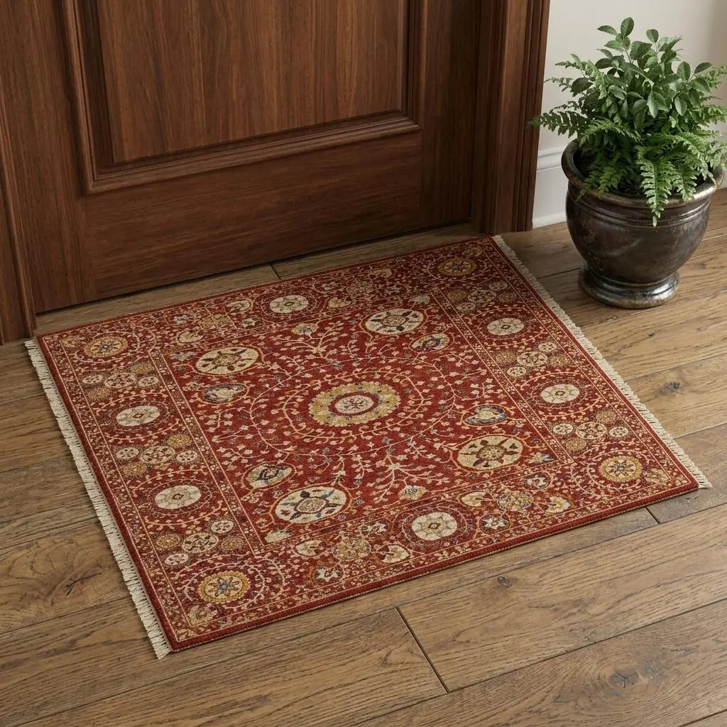 2' X 3' Red Gold And Ivory Wool Geometric Hand Knotted Area Rug Homeroots Home Decor
