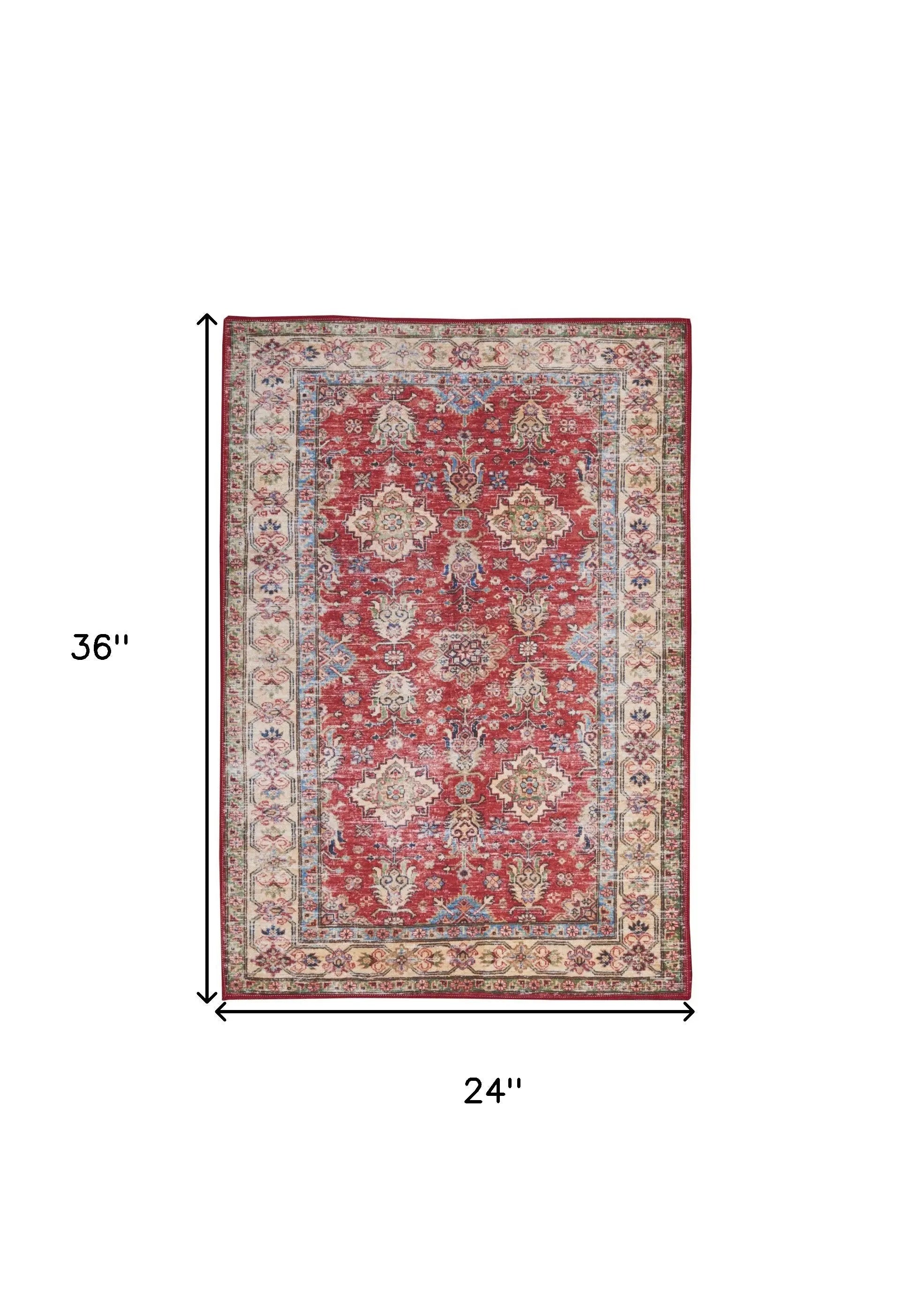 2' X 3' Red Oriental Distressed Area Rug GreatEagleInc