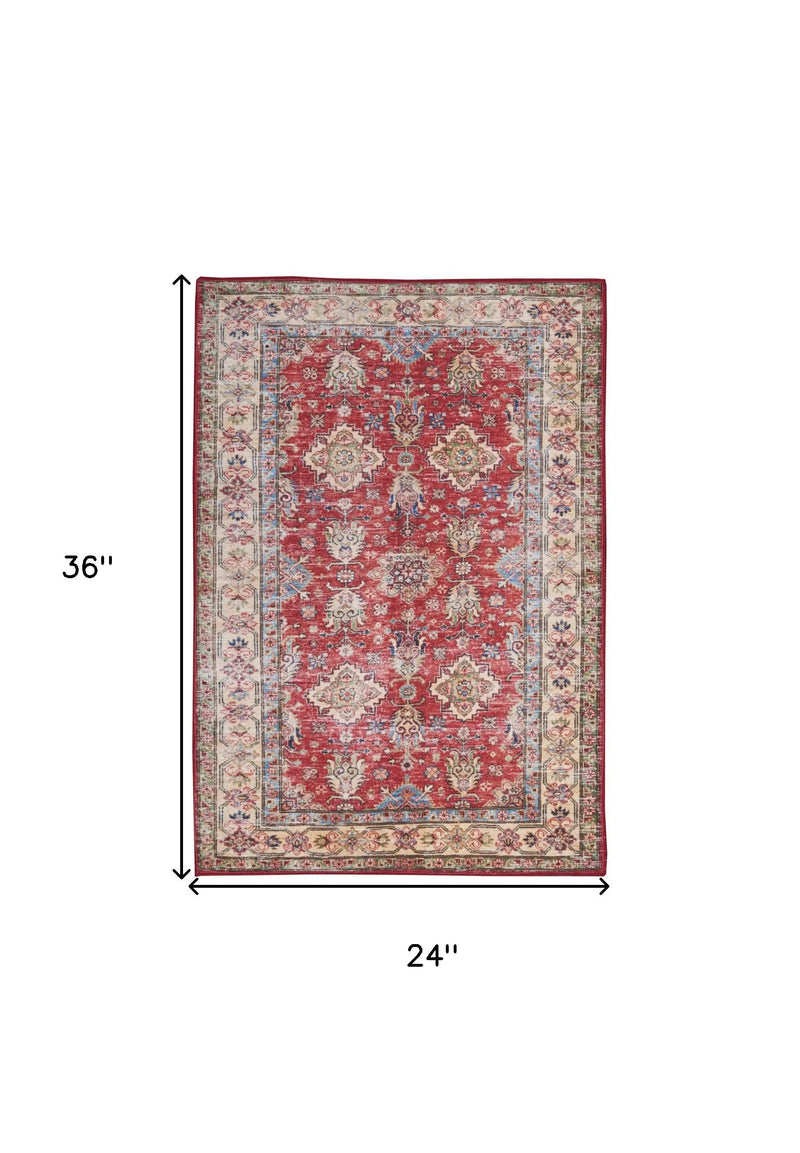2' X 3' Red Oriental Distressed Area Rug GreatEagleInc