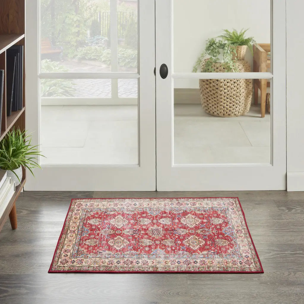 2' X 3' Red Oriental Distressed Area Rug GreatEagleInc