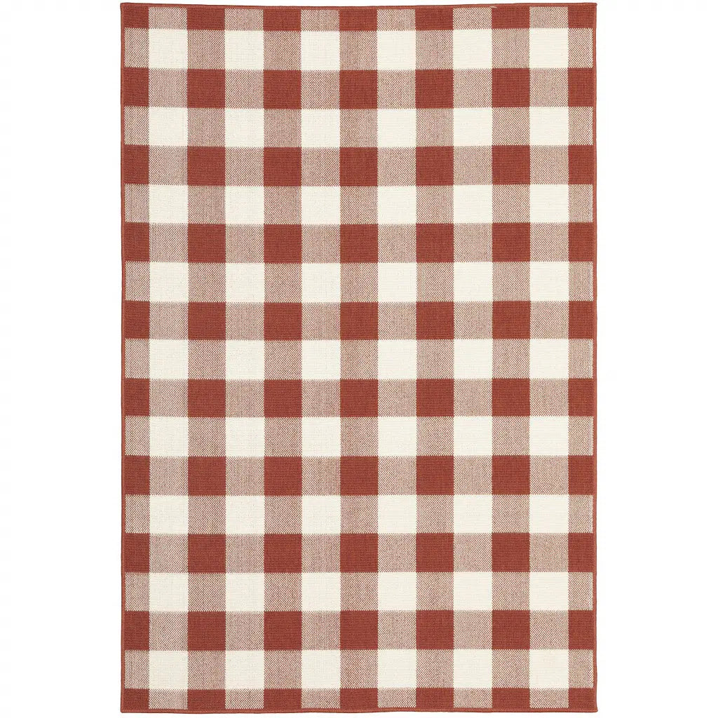 2' X 3' Red and Ivory Geometric Stain Resistant Indoor Outdoor Area Rug Homeroots Outdoor