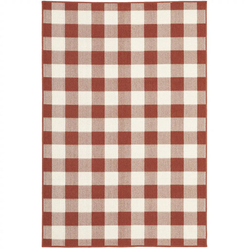 2' X 3' Red and Ivory Geometric Stain Resistant Indoor Outdoor Area Rug Homeroots Outdoor