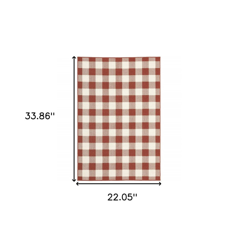 2' X 3' Red and Ivory Geometric Stain Resistant Indoor Outdoor Area Rug Homeroots Outdoor