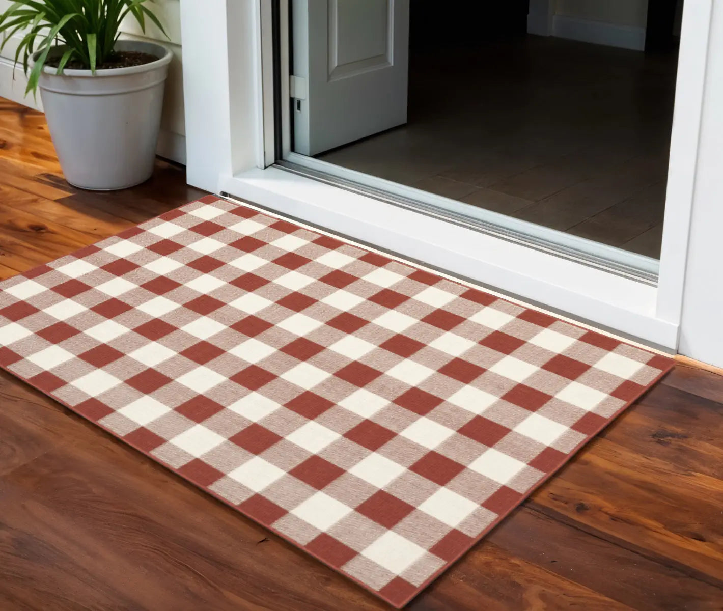2' X 3' Red and Ivory Geometric Stain Resistant Indoor Outdoor Area Rug Homeroots Outdoor