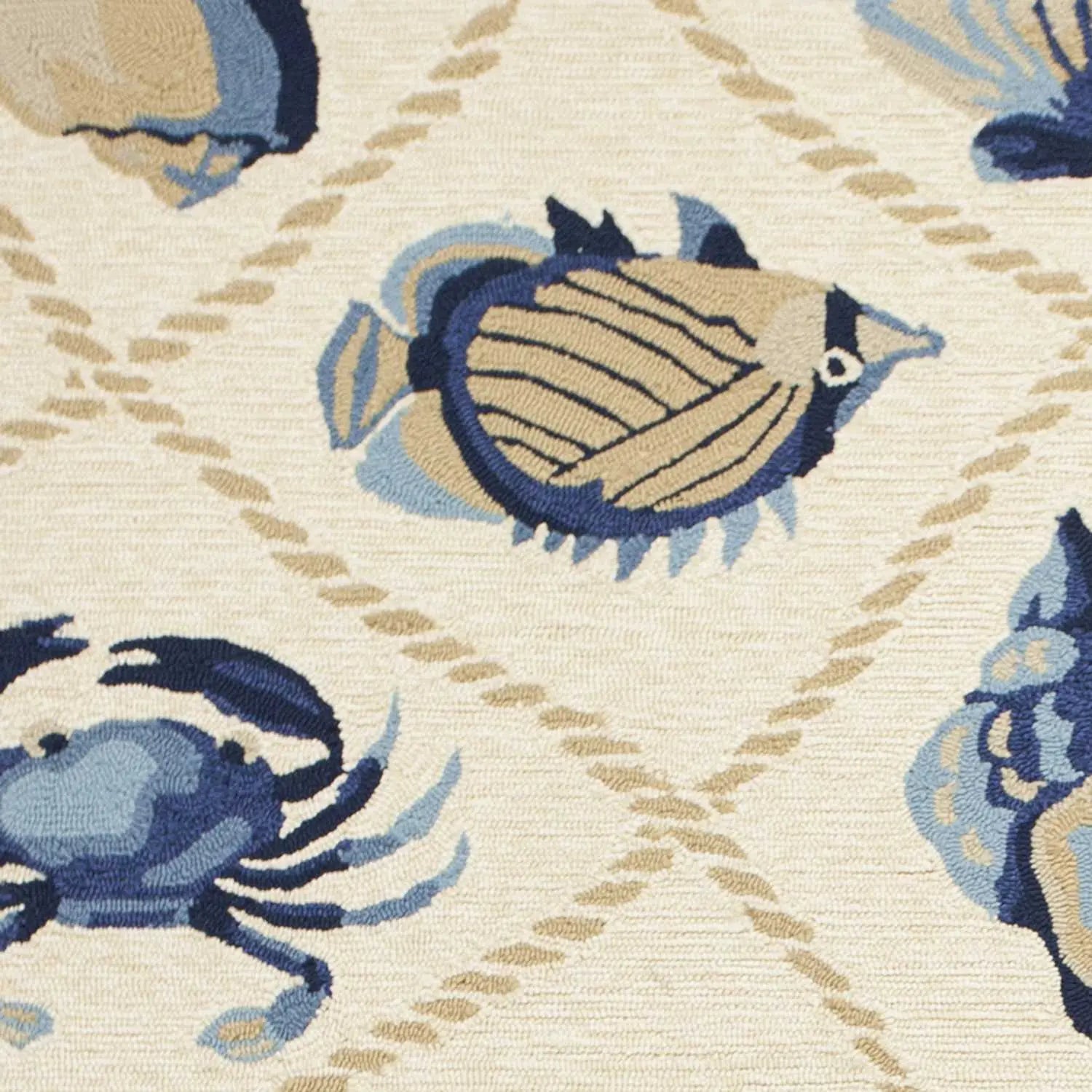 2' X 3' Sand Beige And Blue Fish Hand Tufted Area Rug Homeroots Home Decor