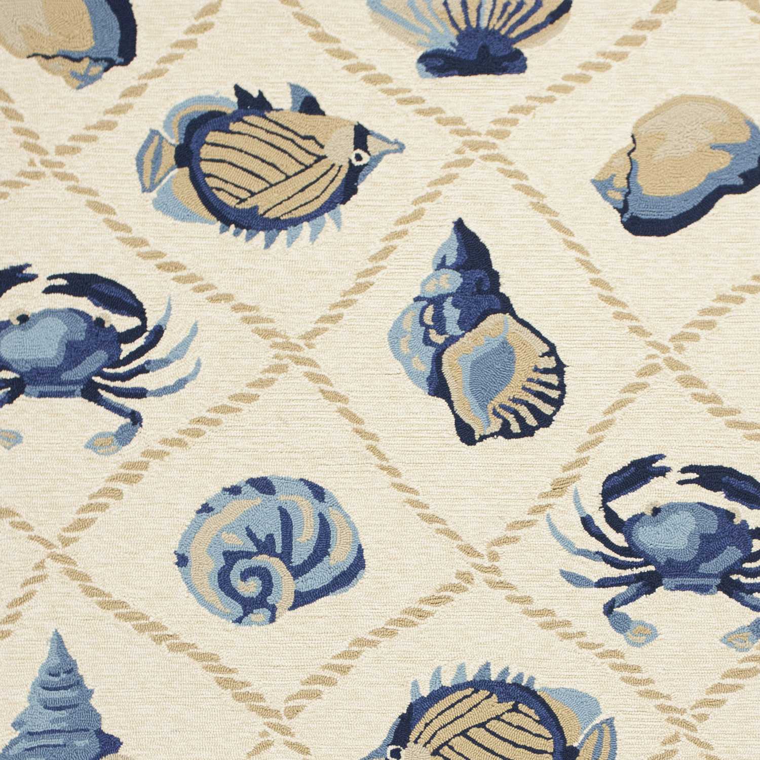 2' X 3' Sand Beige And Blue Fish Hand Tufted Area Rug Homeroots Home Decor