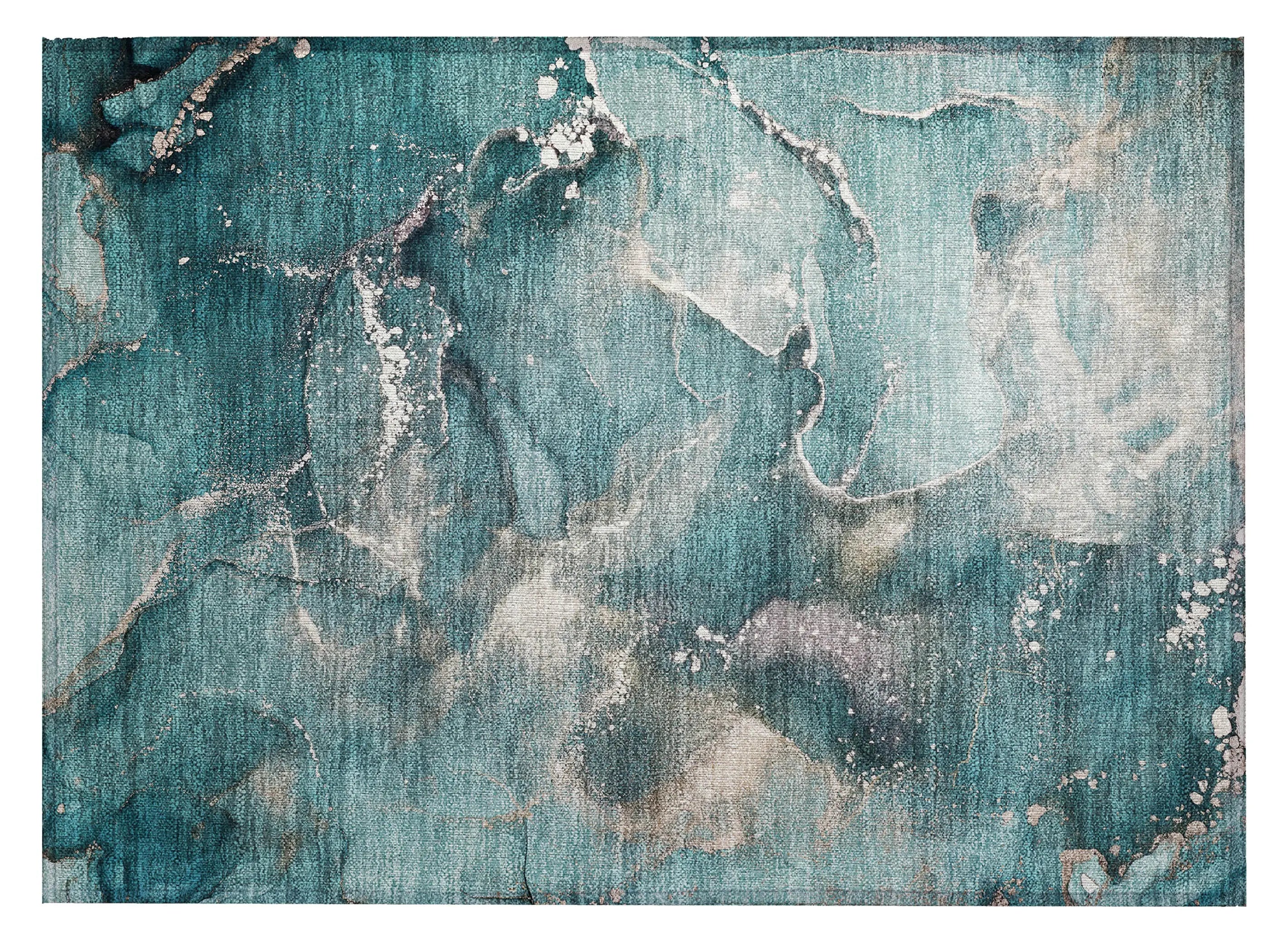 2' X 3' Teal Abstract Washable Non Skid Indoor Outdoor Area Rug Homeroots Outdoor