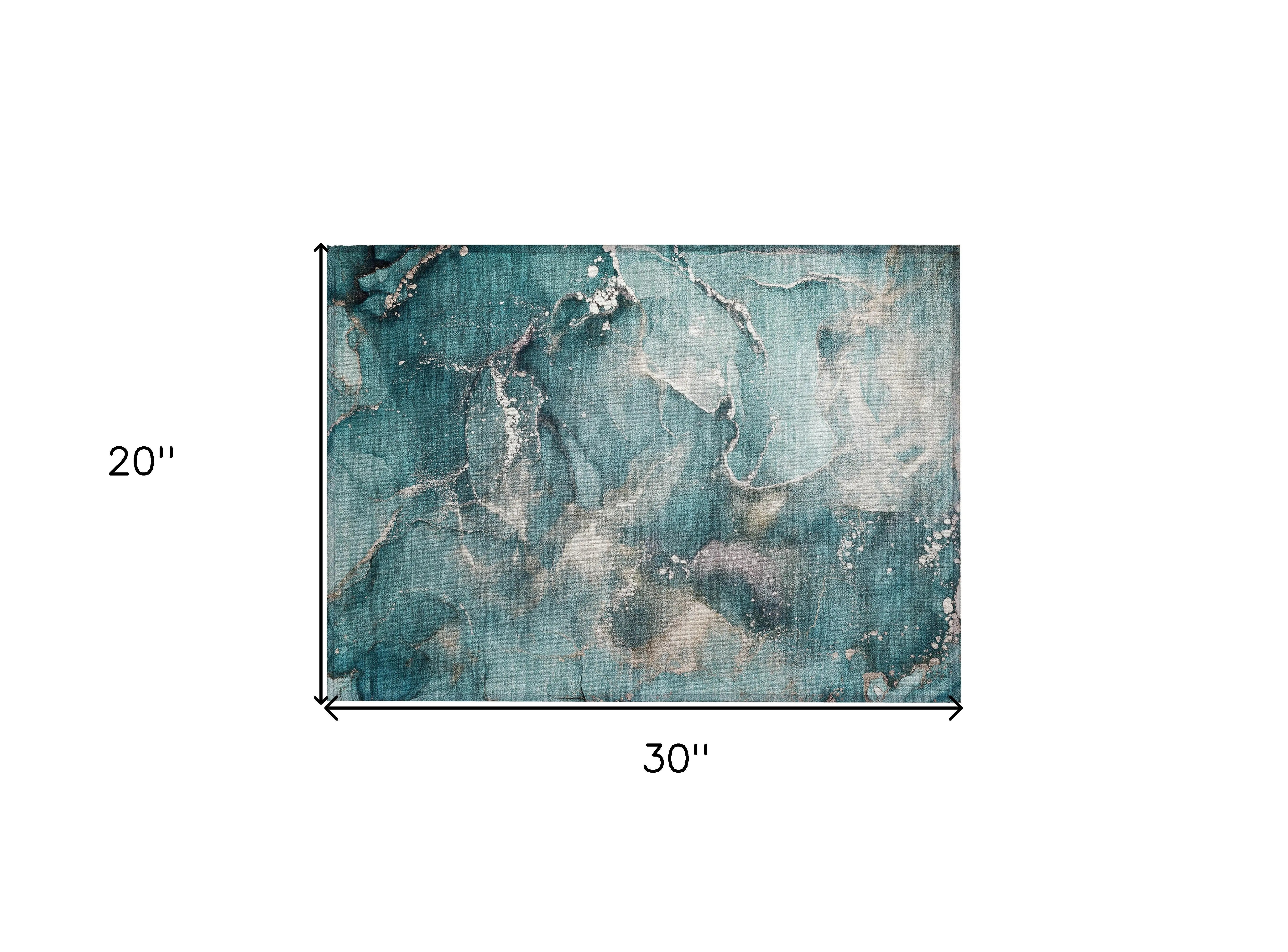 2' X 3' Teal Abstract Washable Non Skid Indoor Outdoor Area Rug Homeroots Outdoor