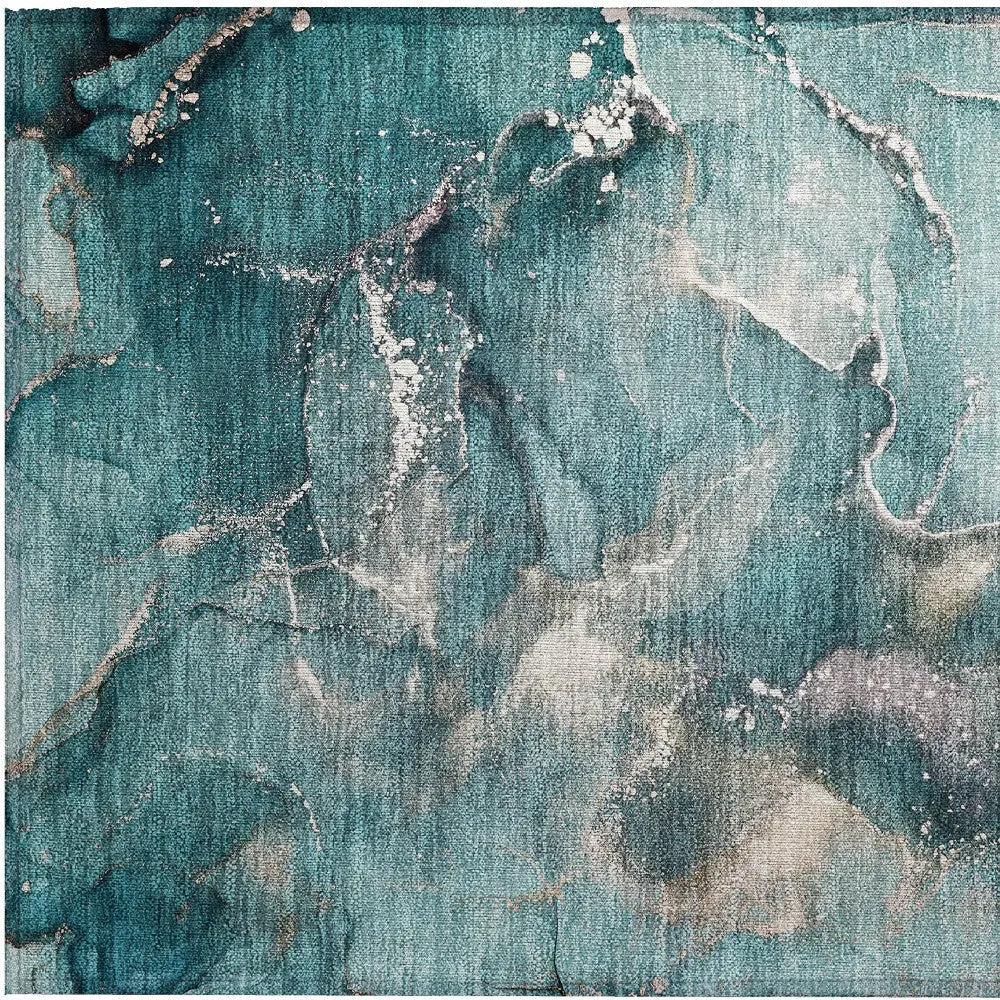 2' X 3' Teal Abstract Washable Non Skid Indoor Outdoor Area Rug Homeroots Outdoor
