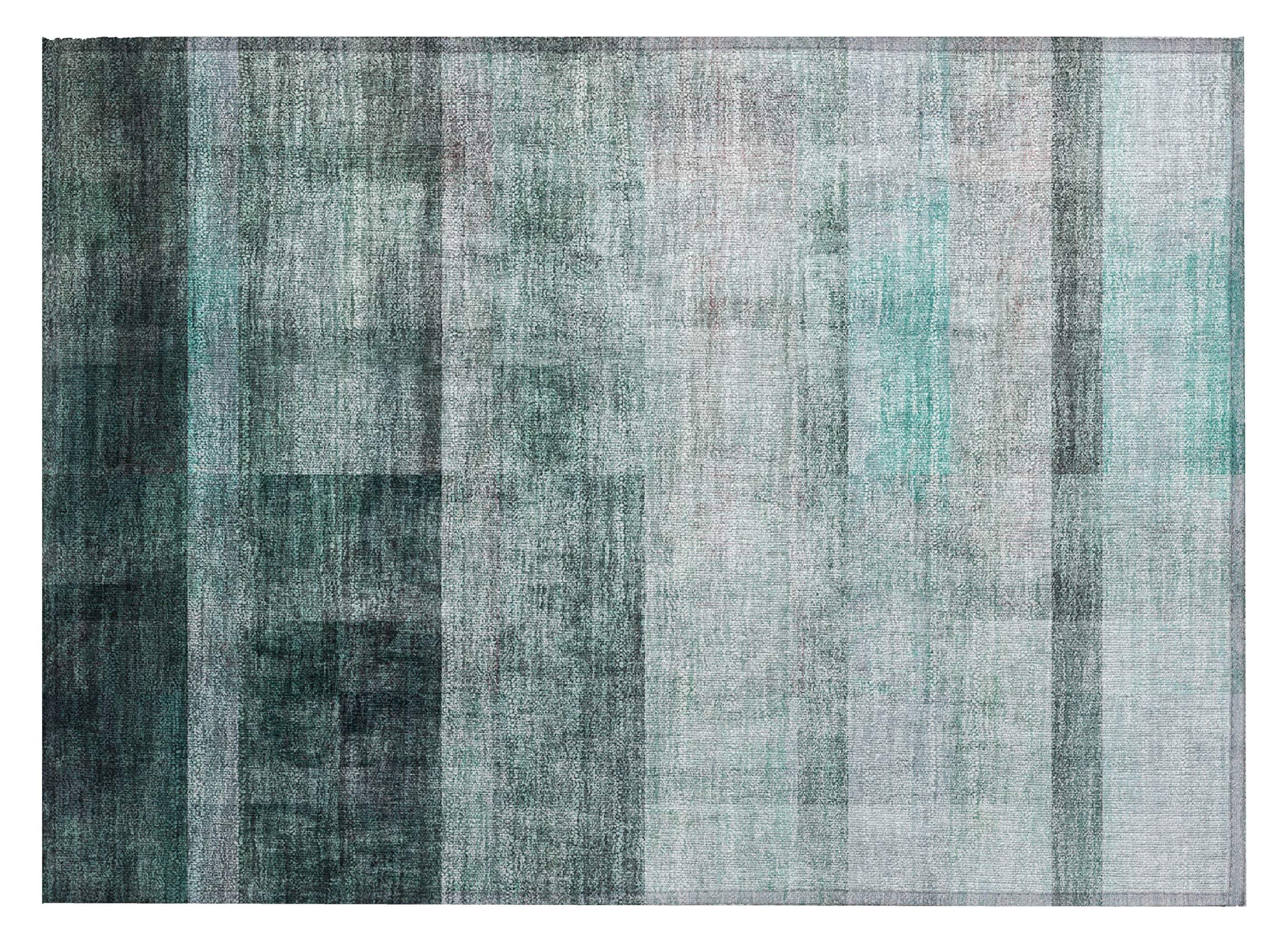 2' X 3' Teal Ombre Washable Non Skid Indoor Outdoor Area Rug - GreatEagleInc