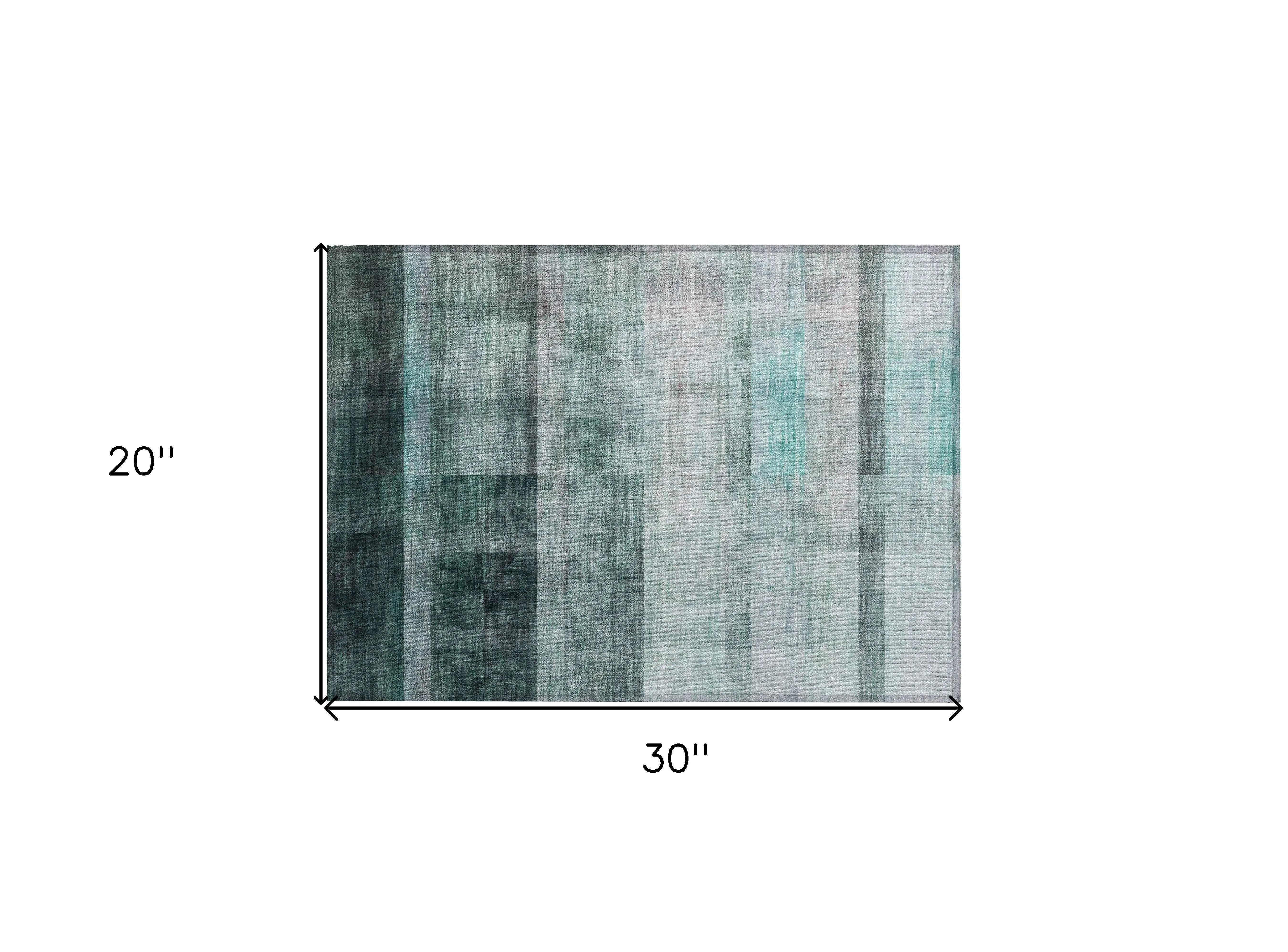 2' X 3' Teal Ombre Washable Non Skid Indoor Outdoor Area Rug - GreatEagleInc