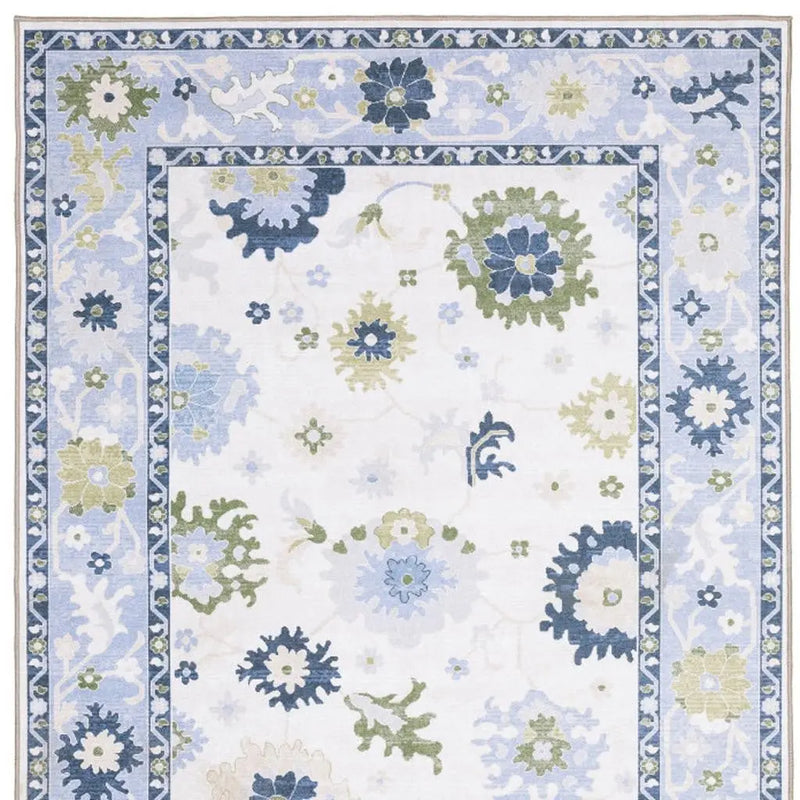 2' X 3' White And Blue Oriental Washable Area Rug Homeroots Home Decor