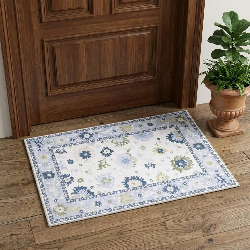 2' X 3' White And Blue Oriental Washable Area Rug Homeroots Home Decor